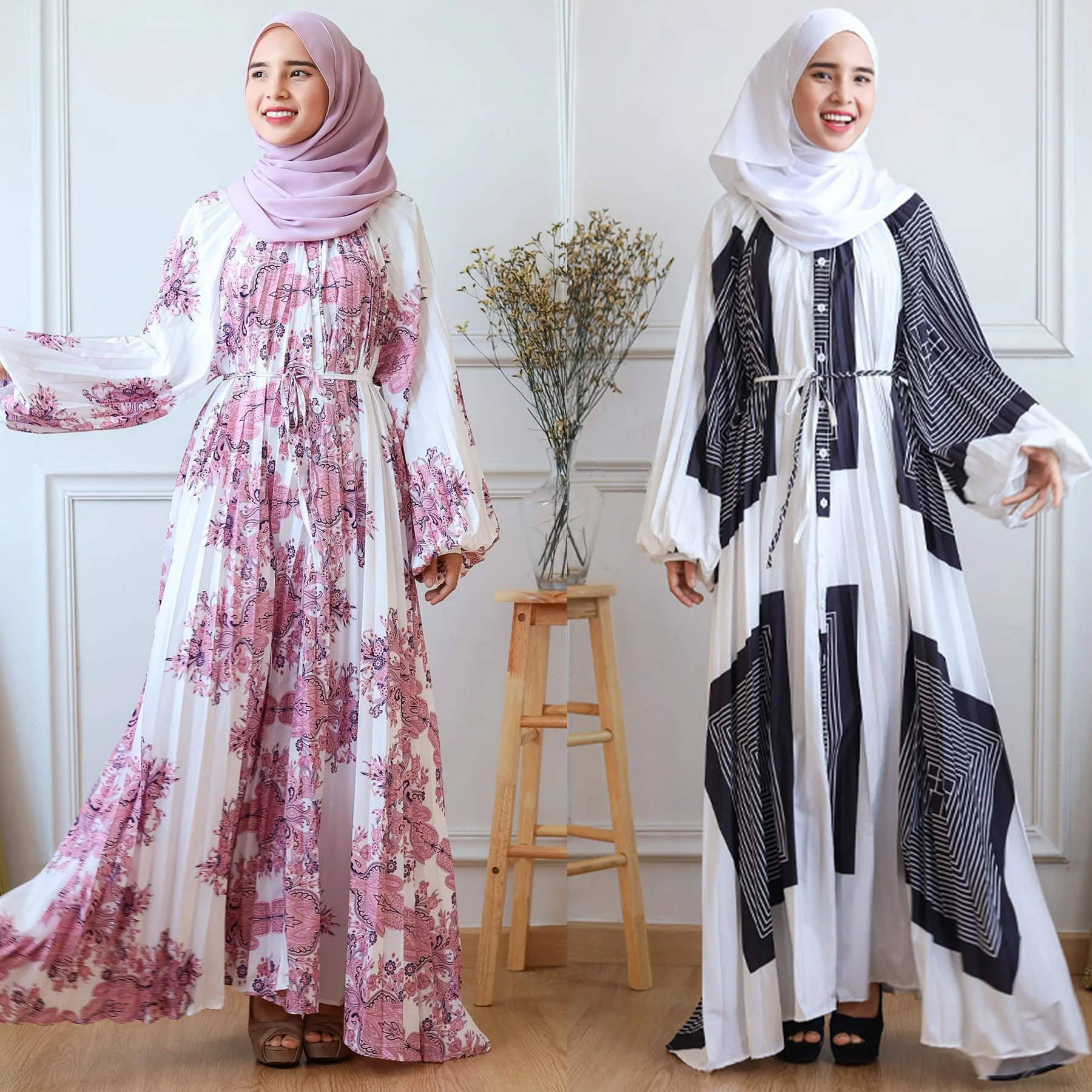 

Jalabiya Muslim Kaftan Women Dress Full Sleeved Floral Printed Loose Turkey Robe Elegant Casual Holiday Abayas Islamic Eid