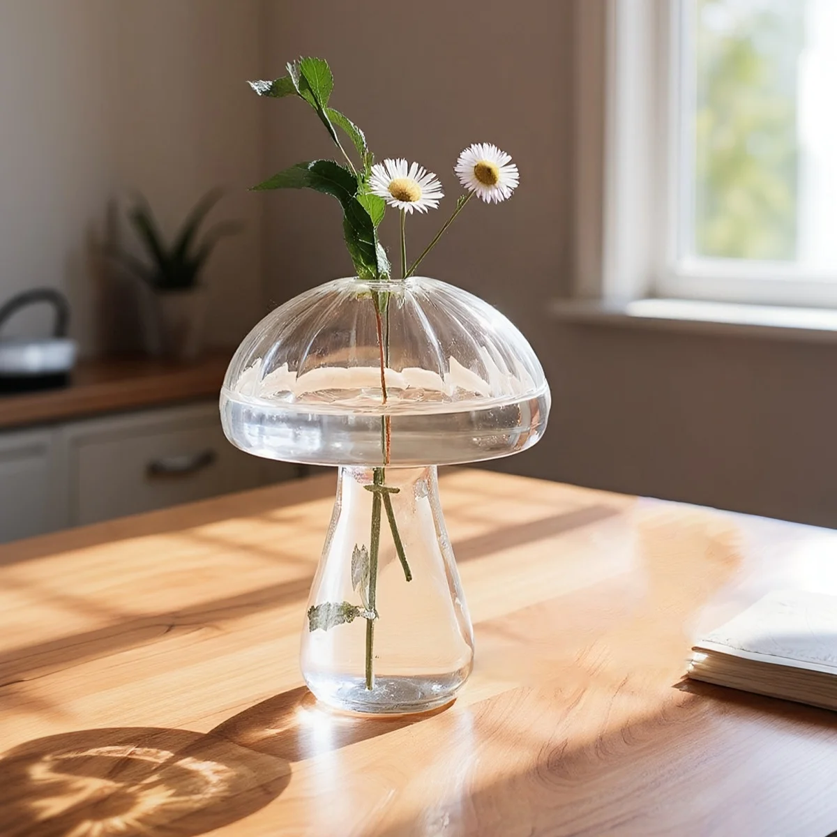 1PC, colored glass mushroom decorative vase, indoor home decoration piece made of glass