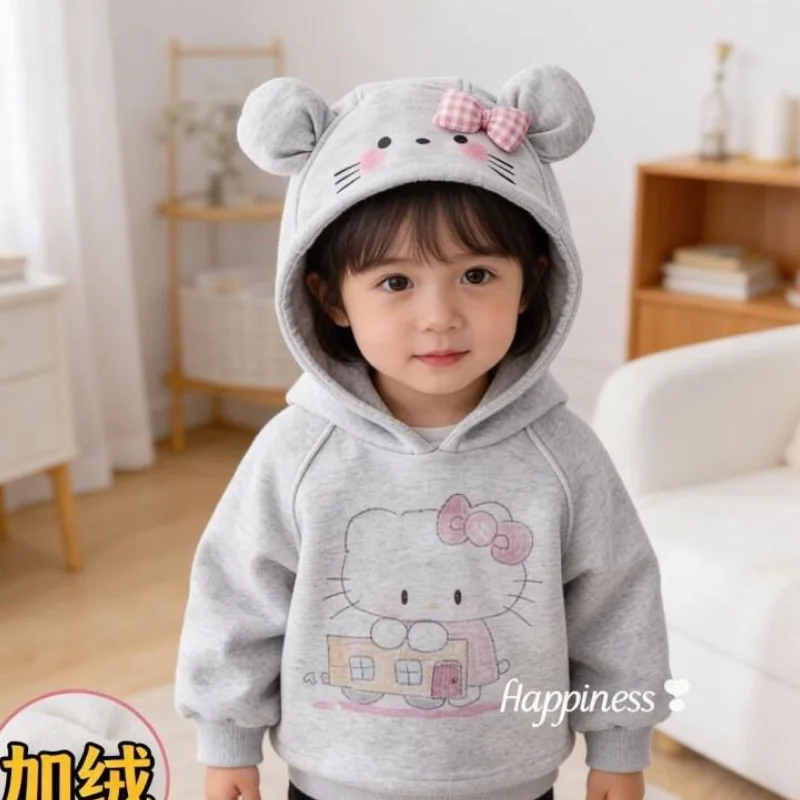 Sanrio Hello Kitty Girls Boys Hooded Long Sleeve T Shirt Fleece Lined ...