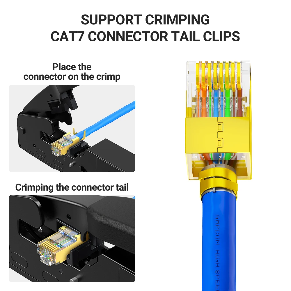AMPCOM rj45 크림퍼 CAT7 RJ11 RJ 45 커넥터 통과용 압착 도구 와이어 스트리퍼 커터가 있는 CAT6 CAT5E 모듈러 플러그