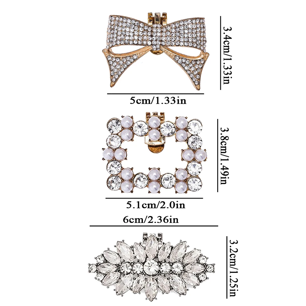 Women Shiny Crystal Shoes Accessories Rhinestone Metal  Decoration Shoe Clips Detachable Square Shoe Clips Bowknot Shoe Clip