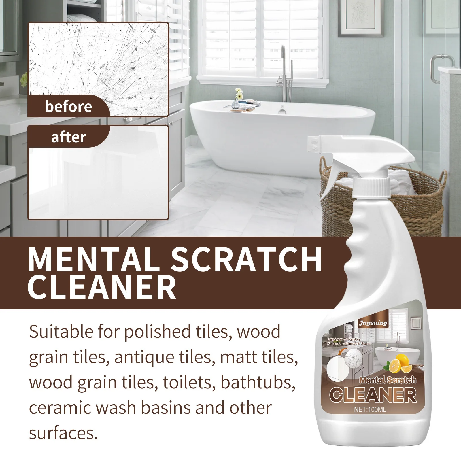 Tile Cleaning Spray Brightening Ceramic Tile Cleaner Toilet Descaling Bathroom Floor Multipurpose Cleaner Scratch Repair