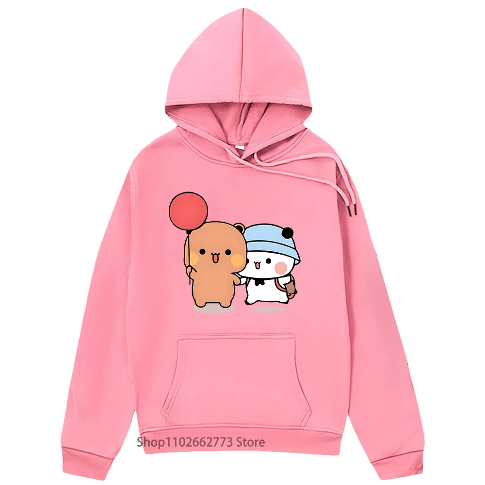 Bubu and Dudu Hugs Love Balloon Hoodies Panda Bear Graphic Sweatshirt Women Kawaii Print Pullover Spring Winter Tops Men Casual