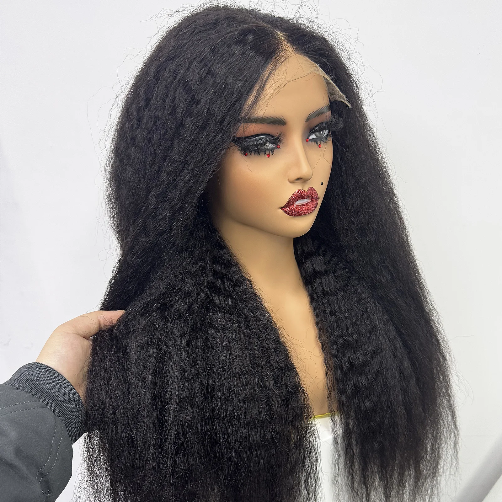 300% Density 28inch Yaki Straight Remy Human Hair Wigs 5x5 HD Lace Closure Glueless Wig Kinky Straight Hair Wigs for Black Women 2