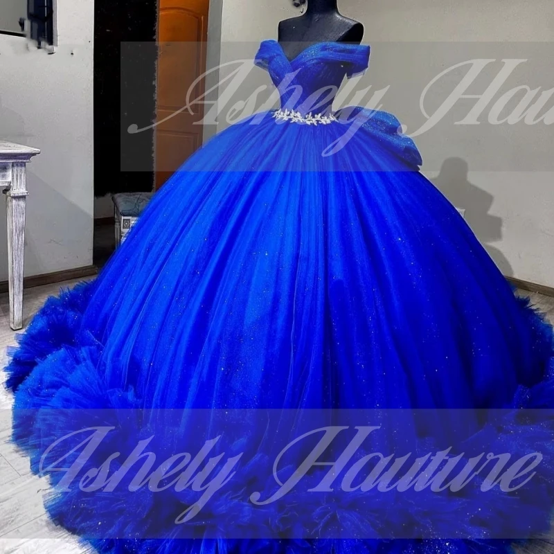 Royal Blue 15 Year Old Girl Quinceanera Dresses Bow Ruffle Ball Gown Women Prom Special Occasion Wear Party 14 26 New