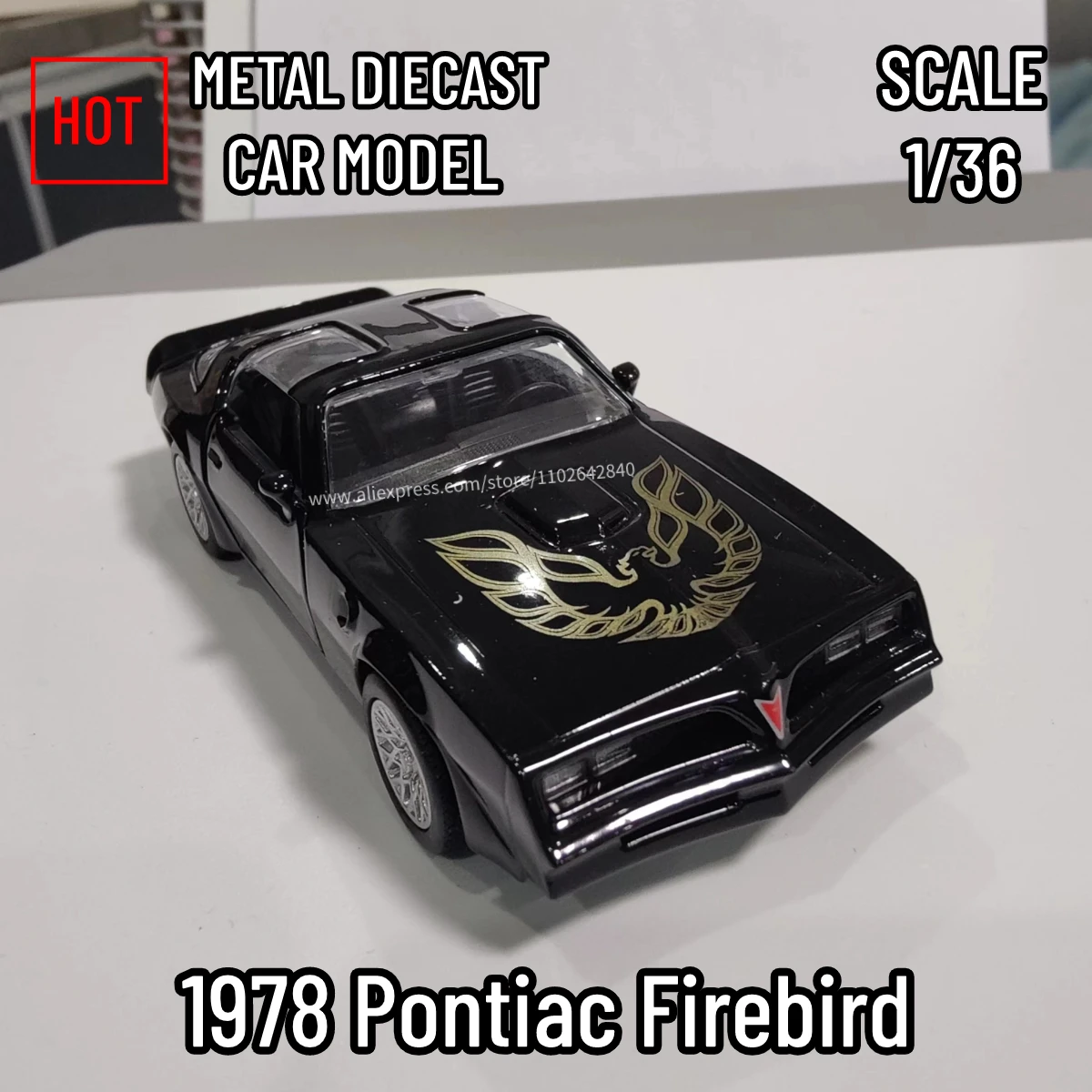 1/36 1978 Pontiac Fireabird Car Model Replica Scale Diecast Vehicle Collection Home Interior Decor Xmas Gift Kid Boy Toy