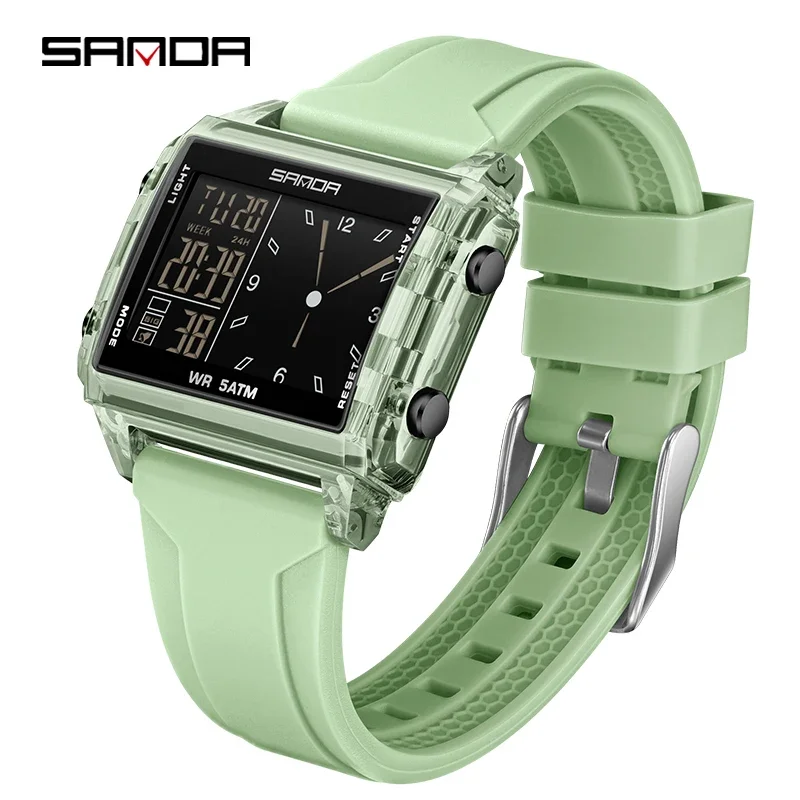 時計 SANDA SANDAファッション電子アナログ腕時計 メンズ レディース スクエア