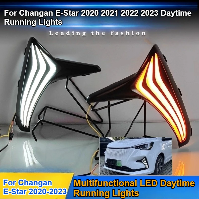 For Changan E-Star 2020 2021 2022 2023 Car LED Daytime Running Lights DRL Yellow Dynamic Turn Signal Front Fog Lamp 12V Daylight detail image 1