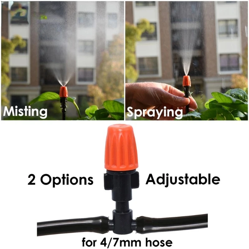 10pcs 1/4 Inches Nozzle Dripper Watering Sprayer Misting Atomizing Sprinkler Garden Drip Irrigation System w/ Hose Tee Connector