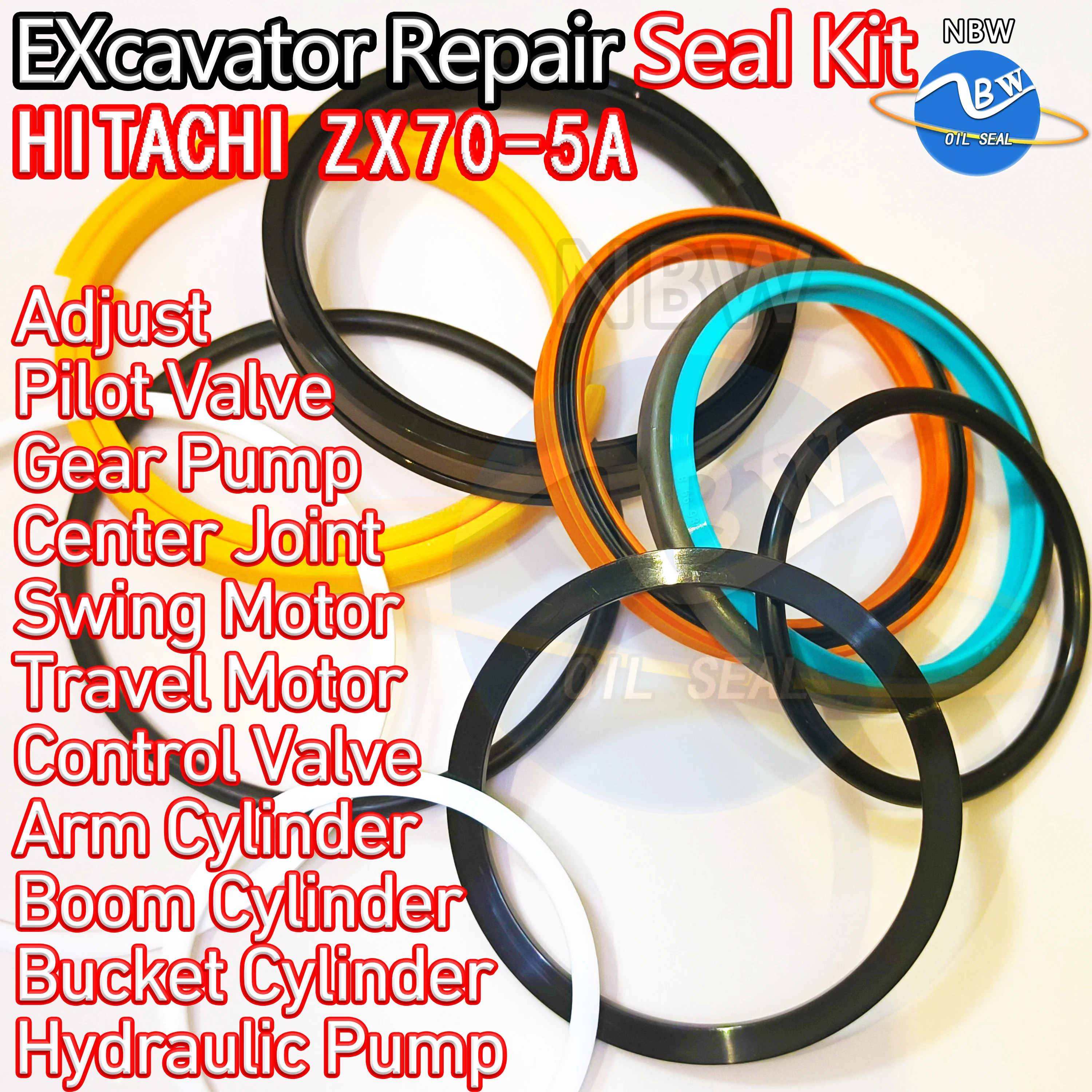 

HITACHI ZX70-5A Oil Seal Kit Pilot Valve Gear Pump Center Joint For Excavator Hydraulic Repair O-ring Swing Motor ZX70 5A