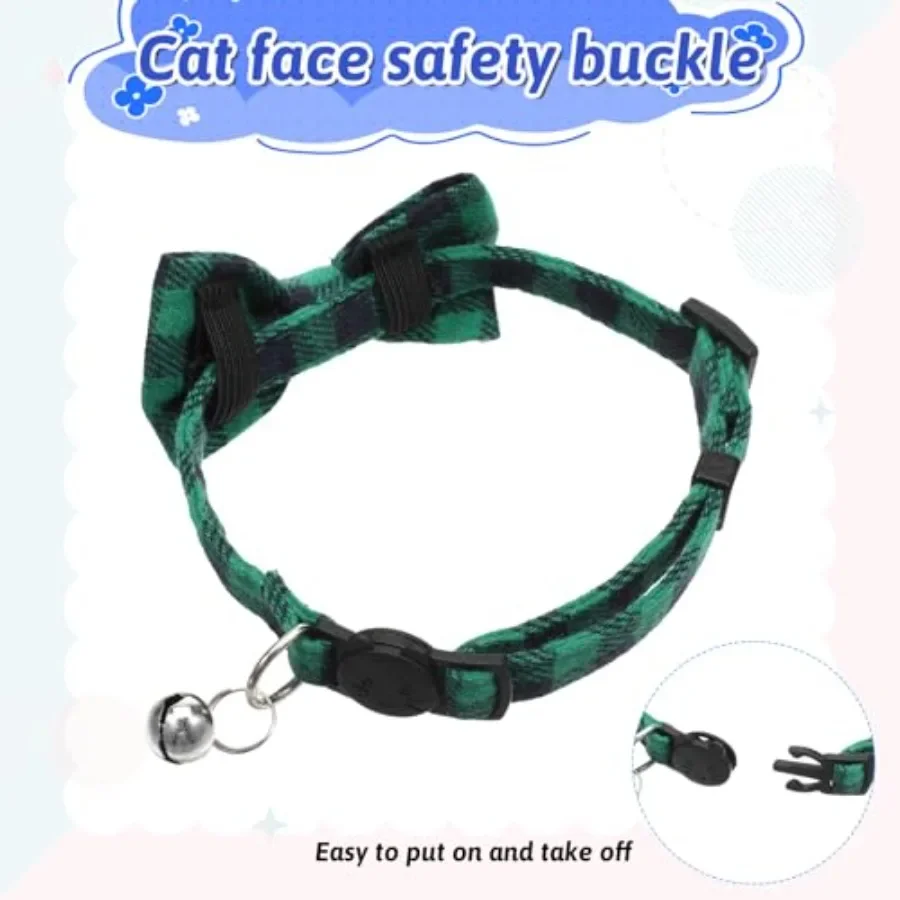 Cat Collar with Bell Breakaway Cat Collars with Cute Bow Tie Adjustable Kitty Collars Safety Buckle Kitten Collar Soft