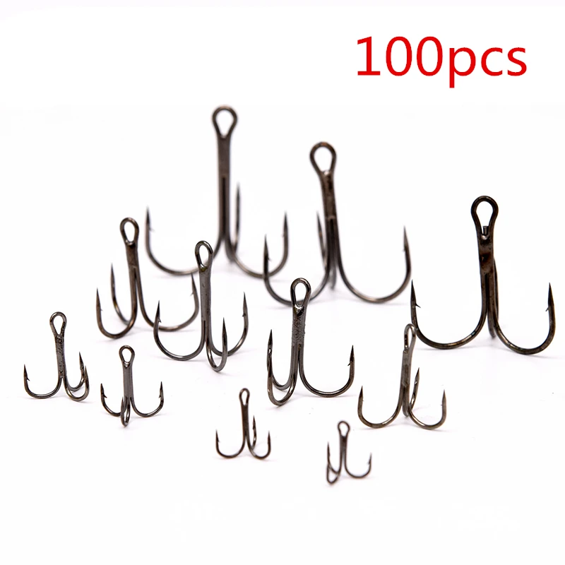 

100Pcs Fish Hooks High Carbon Steel Treble Hooks Fishing Tackle Replaceable 10# 12# Optional Fishing Accessories