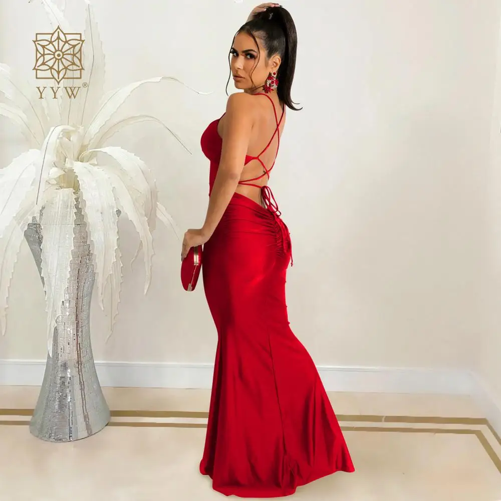 Women Dress Summer Neon Satin Lace Up Women Bodycon Long Midi Dresses Ladies Sleeveless Backless Sexy Cocktail Mermaid Gown