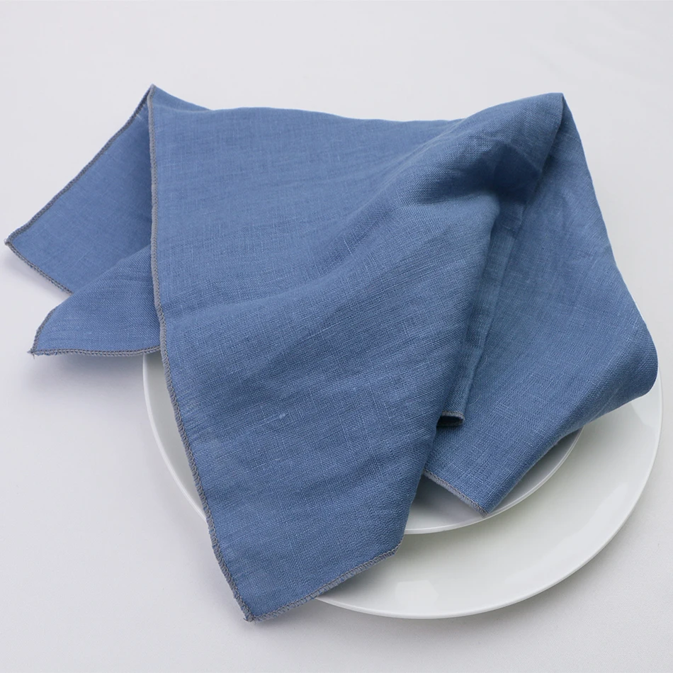 10PCS 100% Linen Cloth Napkins,Grey lock EdgeTea Cloth, 35x35cm