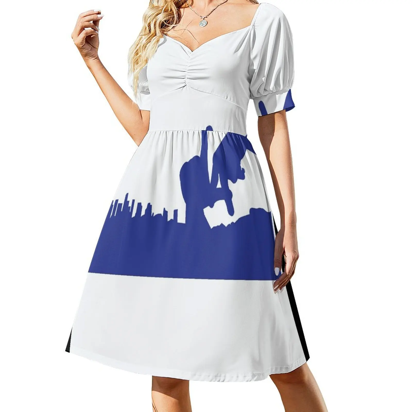 Vestido azul de manga corta con el logo de Los Ángeles de los Dodgers, vestidos de verano para mujer, vestidos de ceremonia