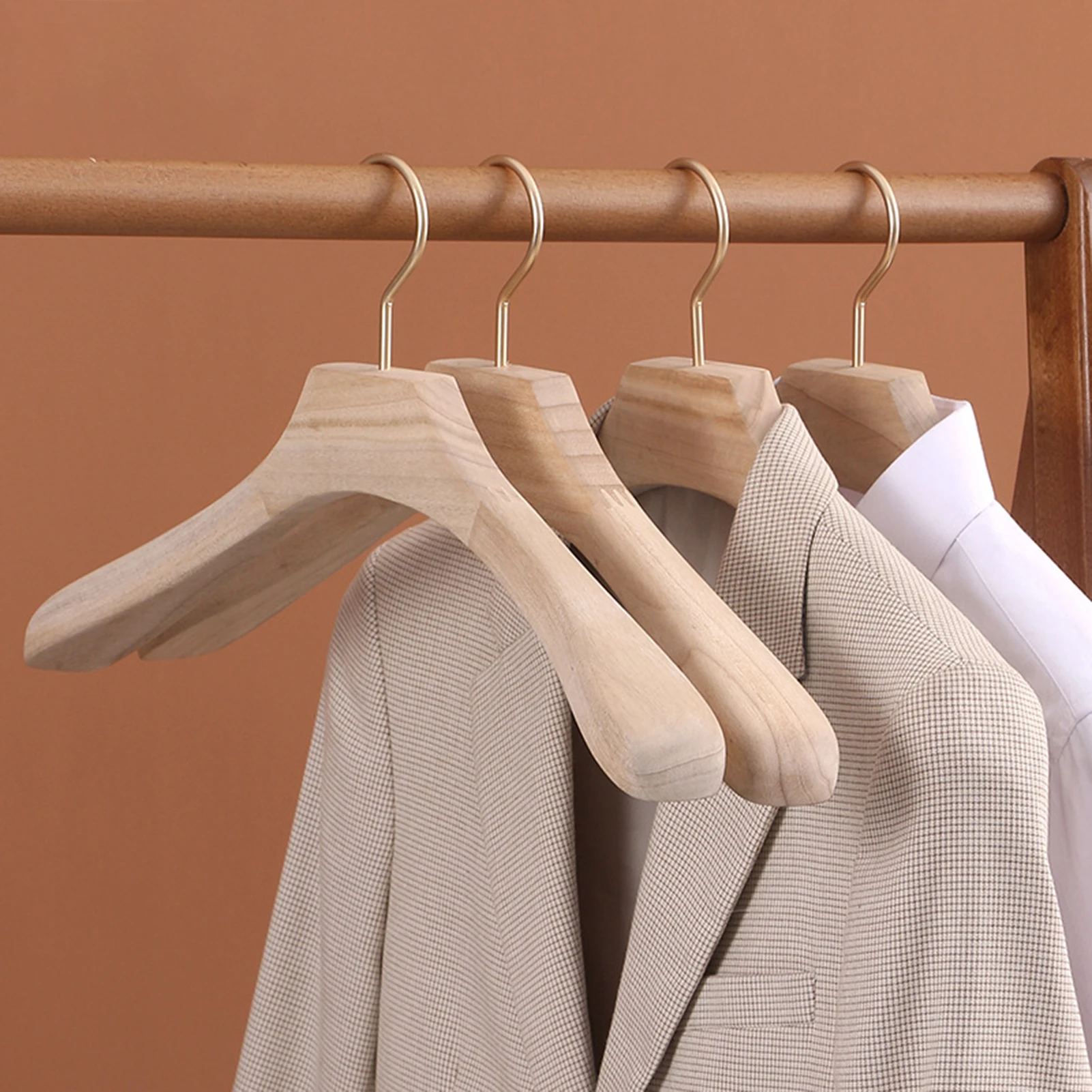 

Wardrobe Anti-Slip Wooden Shirt Hangers Space Saving Sturdy Durable Practical Suit Pants Clothes Rack for Dress Ties Belts