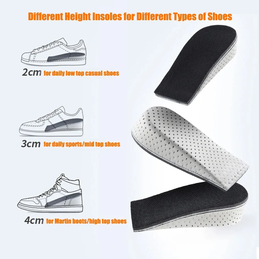 Height Increase Insole 1 Pair Hard Breathable Memory Foam Heel Lifting Inserts Shoe Lifts Shoe Pads Elevator Insoles for Unisex