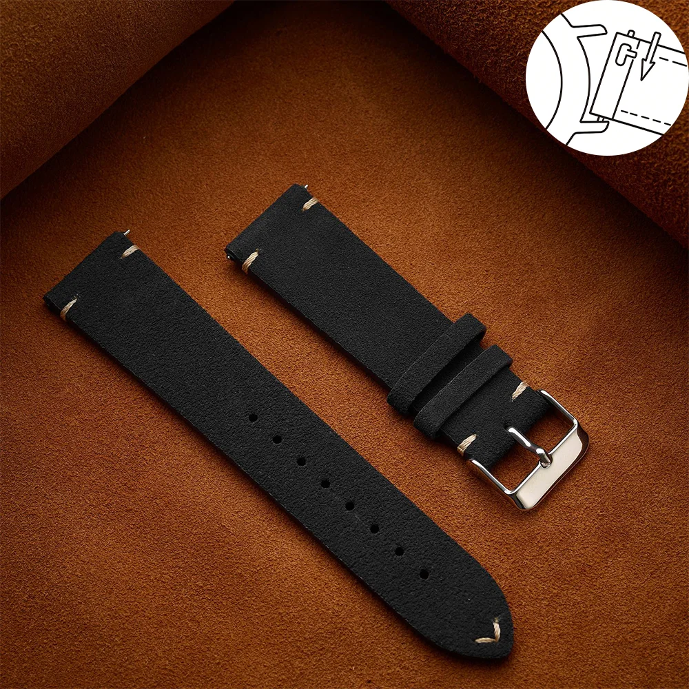Genuine Leather Quick Release Watch Strap with Metal Pin Buckle