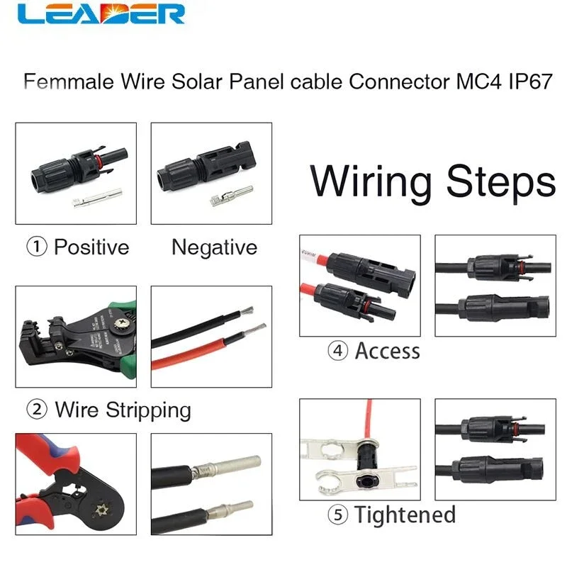 

LEADER 50 pairs lot IP67 Waterproof DC 1000V Solar PV Cable Connector Solar Connectors Male and Female for 2.5-6.0mm2 Wire TUV