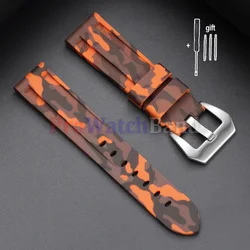 Stitched Sports Silicone Watch Band in Blue and Yellow - Soft Rubber Strap - 20mm (Cam Orange)