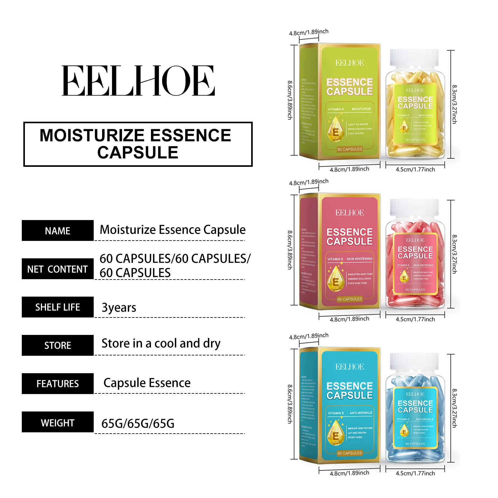 EELHOE Facial Capsule Essence Mild, Daily moisturizing, Facial Skin Care and Moisturizing Essence Capsule Winter Skincare 65g 6