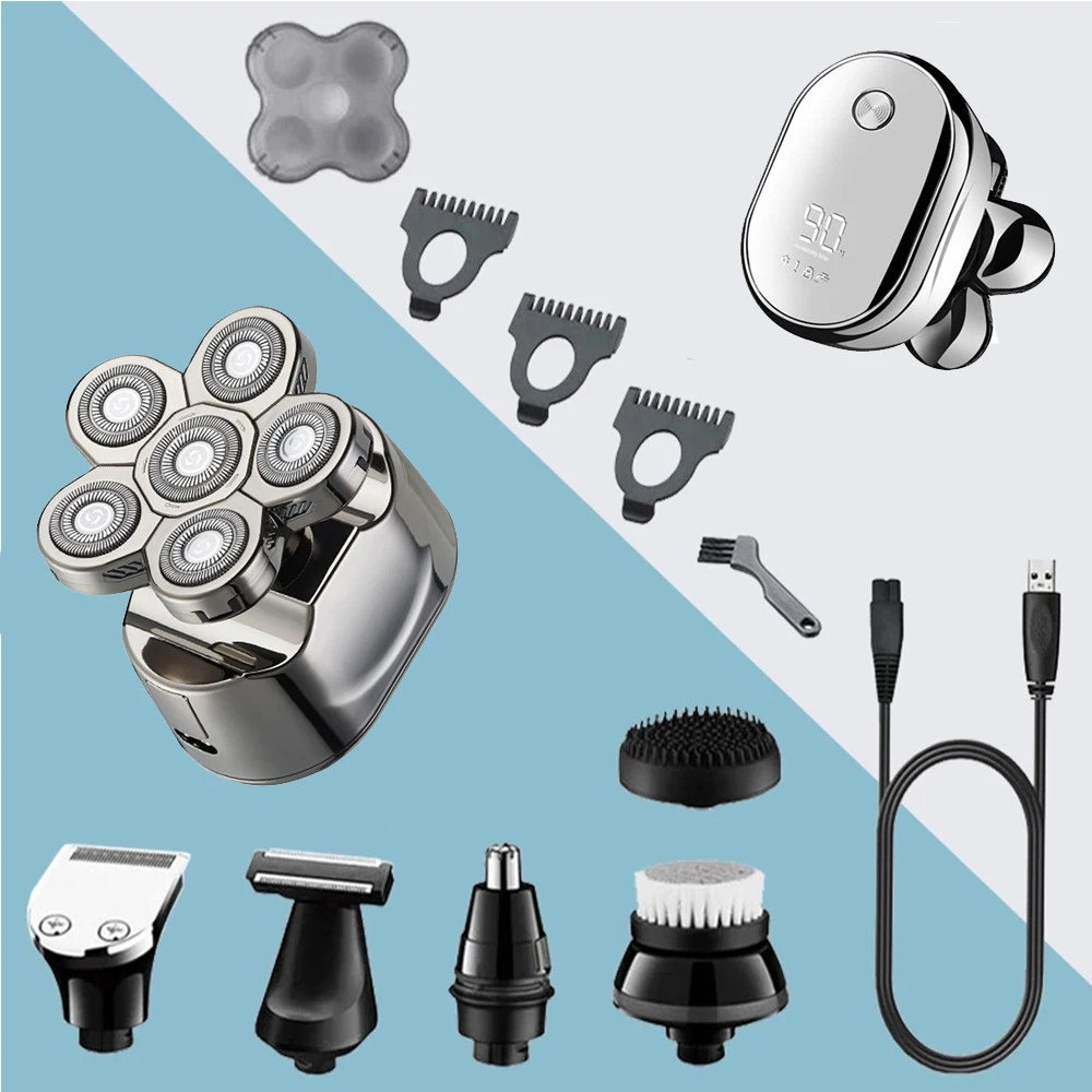 Electric Shaver 6 in 1 Men's Electric Shaver 6 Blades Waterproof Rechargeable Multifunctional Razor Nose Hair Trimmer Wet & Dry Razor Beauty Kit