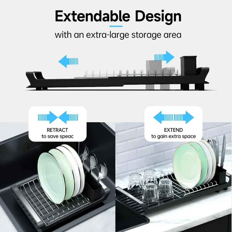 Expandable Small Dish Drying Rack Dish Racks for Kitchen Counter Dish Drainer with Removable Cutlery Holder Dish Drying Rack