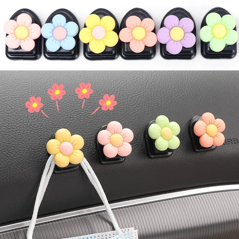 

Cute Flower Mini Hooks Decor Car Dashboard Creative Paste Small Hook with Colorful Flor Flower Interior Decoration Accessories