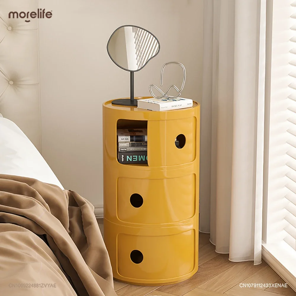 Nightstands Set Plastic Storage Cabinet Fabric Drawers Cabinet Nordic Modern Mini Circular Design Bedside Table Creative Round Storage Cabinet Night Stand Bedroom Furniture