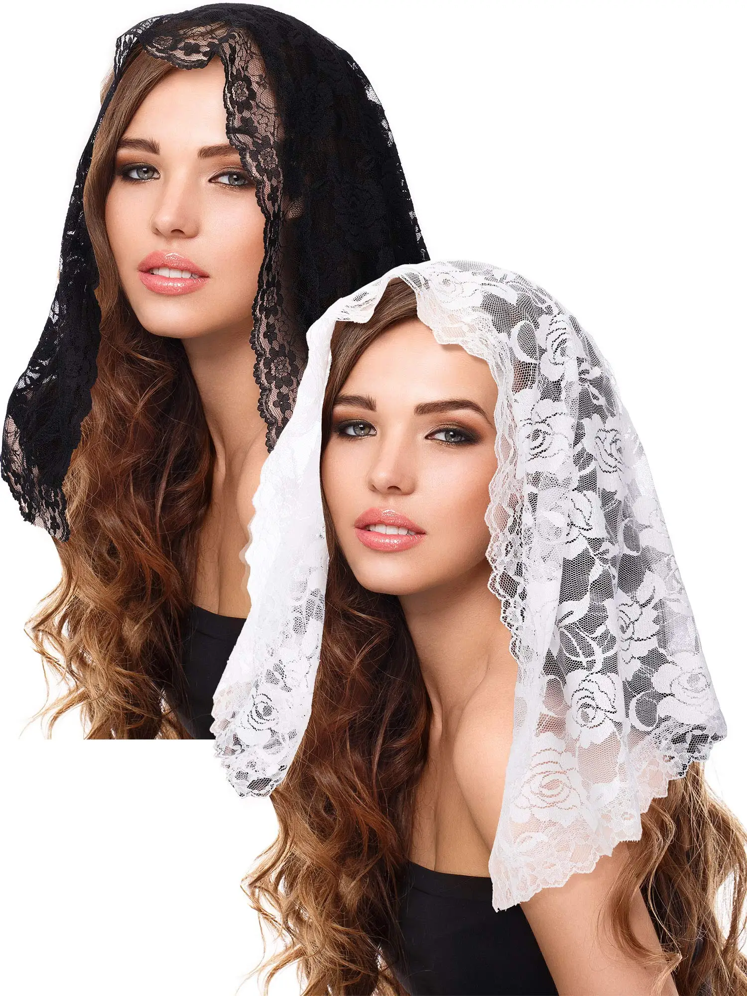 Lace Veils Head Covering Mantilla Veils Short Scarf for Bridal Women