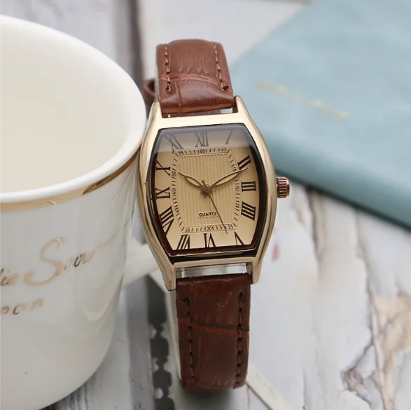 Casual Rectangle Pointer Quartz Watch Rome Fashion Analog Retro PU Leather Wrist Watch For Women Girls