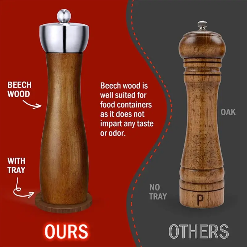 5/6/8Inch Solid Wood Pepper Grinder Hand Crank Grinder Sea Salt Pepper Shakers Spice Mill Kitchen Seasoning Tool