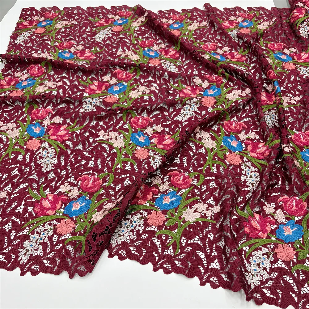 Neuer Stil Nigerianischer Spitzenstoff 2025 Hochwertige Wasserlösliche Bestickte Modische Weiche Spitze 5 Yards – Detail 8