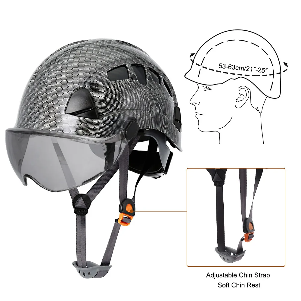 Carbon Fiber Pattern Safety Helmet With Goggle Visor Industrial Work Construction Hard Hats Visor CE EN397 ABS Caps For Engineer safety helmet