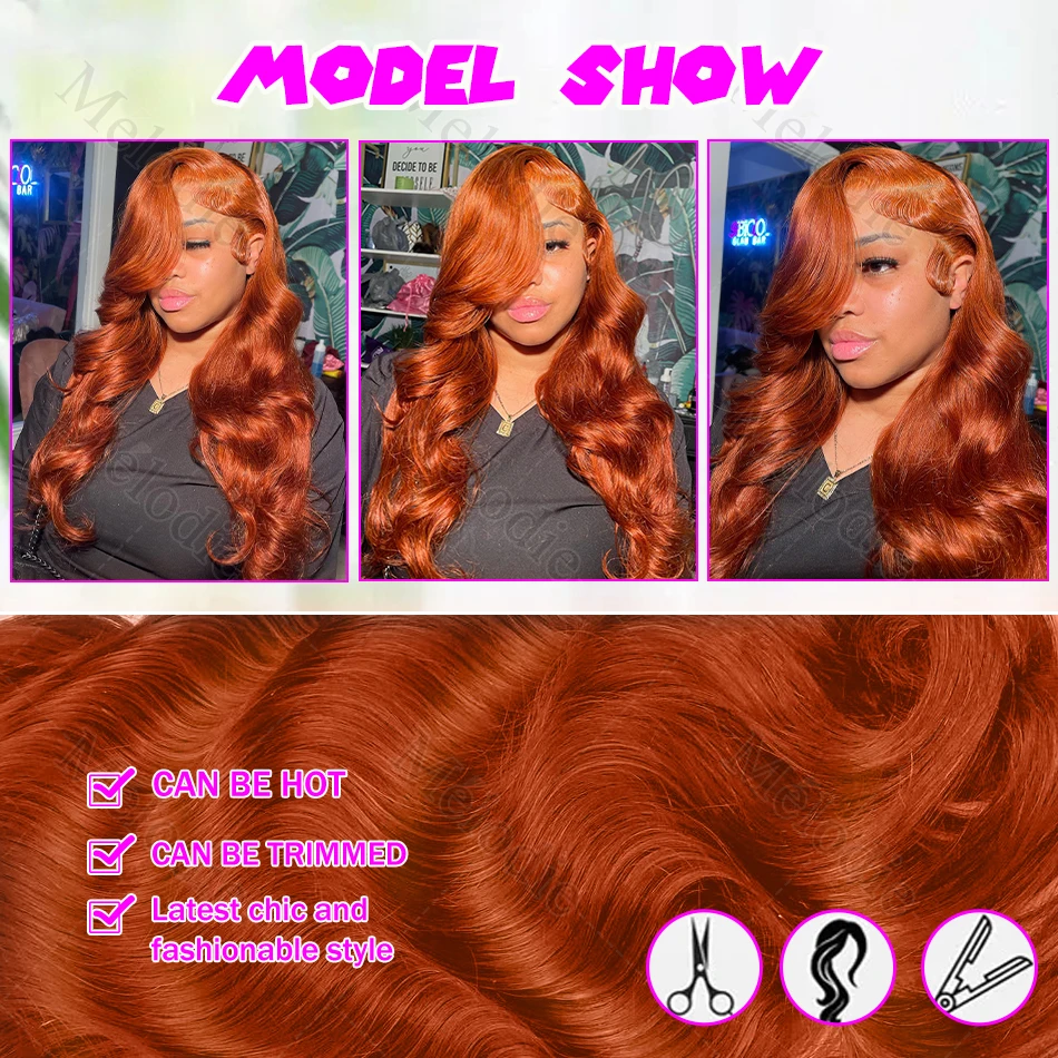 Lace Front Wig 40 Inches Ginger Water Wave 13X6 Lace Front Wig HD Lace 13x4 350 Colored Wigs Human Hair Body Wave 250 Density, Lace Front Wigs, Human Hair Wig