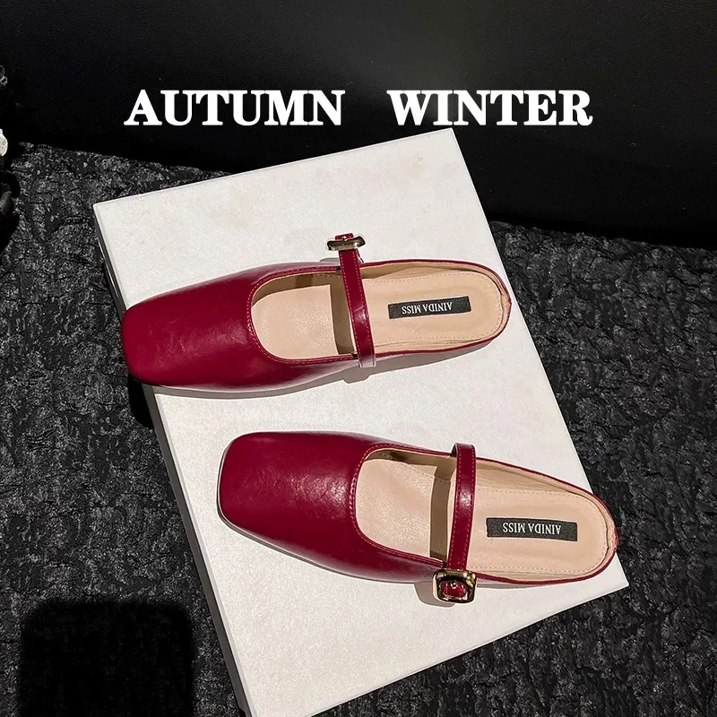 Soft Leather 2025  Silver Buckle Strap Casual Shoes Fashion Flats Elegant Glitter  Shoes Cover Toe Slippers Women Loafers 4