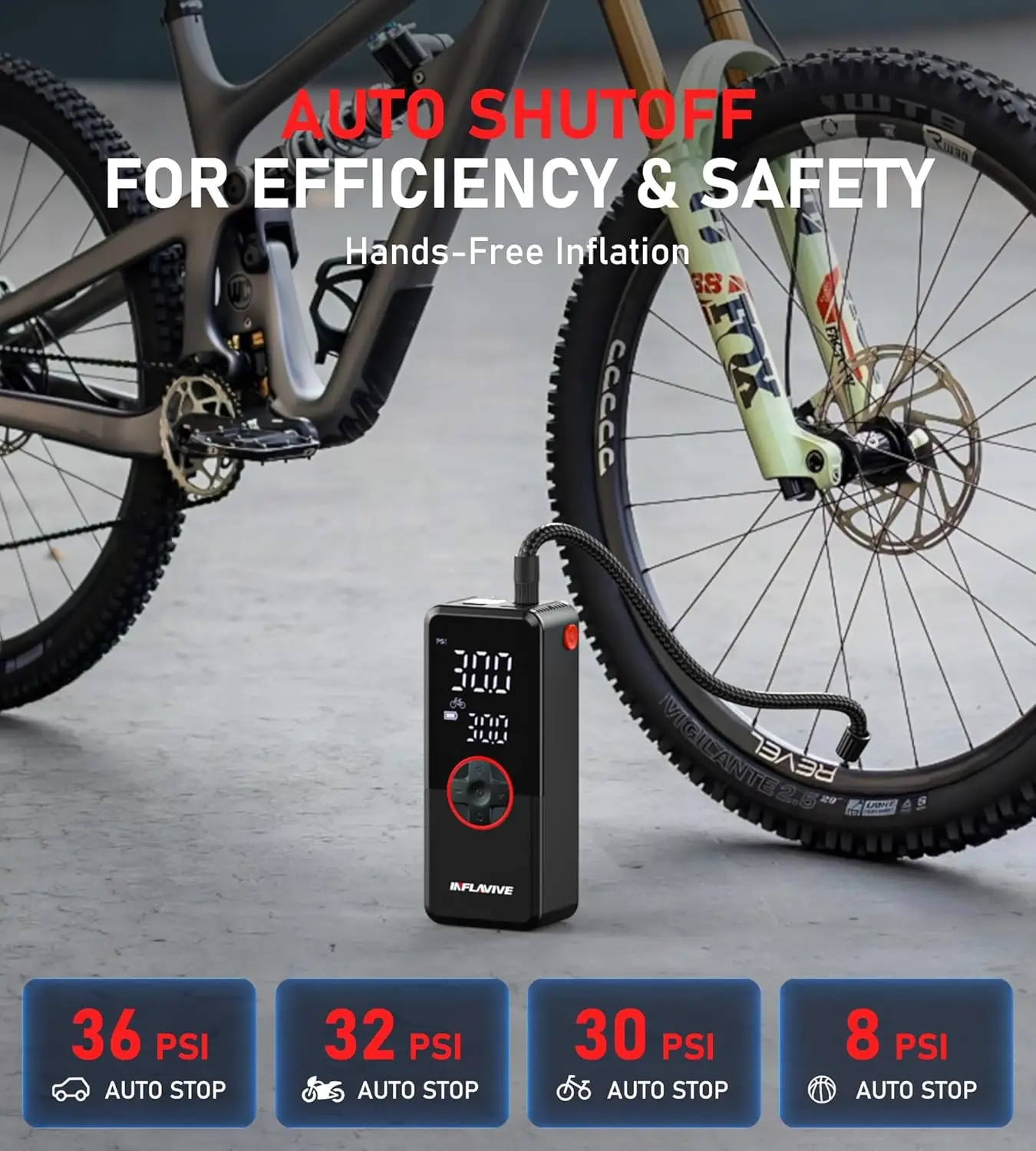 Portable Cordless Air Compressor, 150PSI Digital Gauge with Auto Shut-Off and LED Light for Car, SUV, Motorcycle, Bike Tires