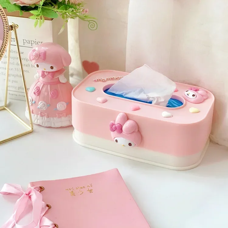 

Sanrio Kawaii Anime Cartoon series HelloKitty My melody Kuromi Creative high-value cute girl bedroom living room tissue box