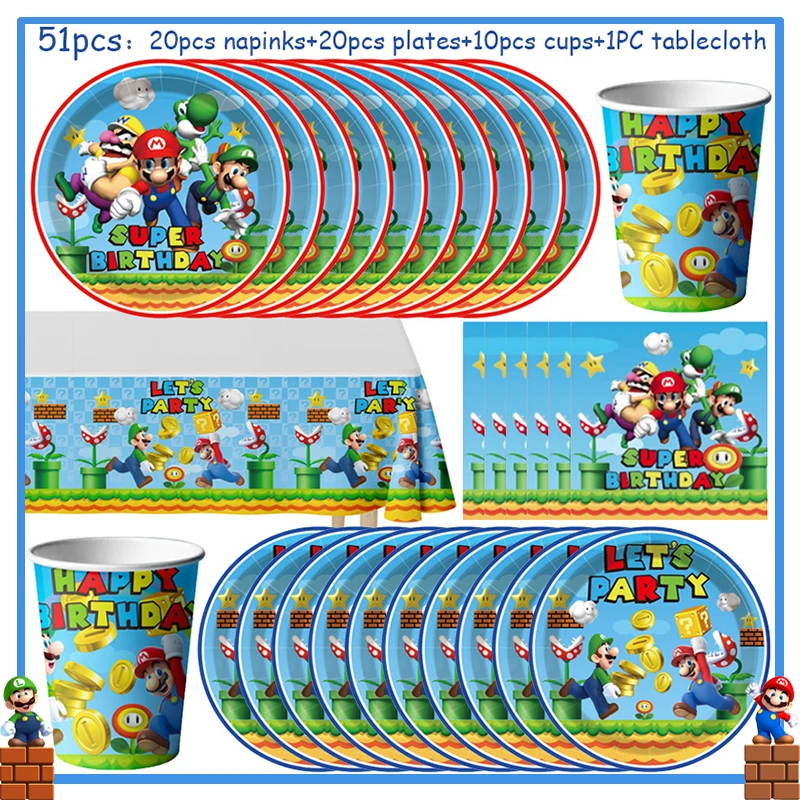 Super Mario Birthday Paty Decoration New Cartoon Mario Paper Napkins Plates Cups Super Brother Balloons Supplies Baby Shower Kid birthday party supplies