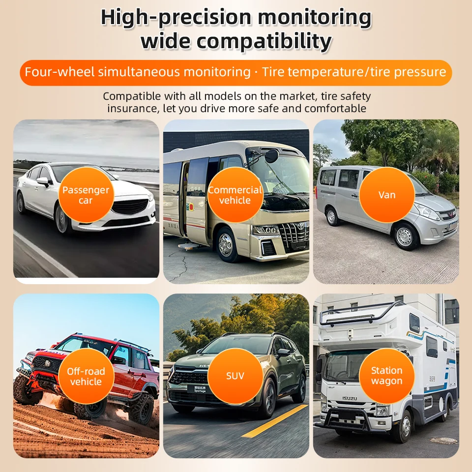 Sistema di monitoraggio della pressione dei pneumatici wireless E-ACE con display a colori dinamico, temperatura pneumatici, USB/Solare, 4 sensori TPMS - immagine 5