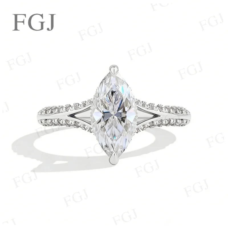 Luxuriöse Marquise-Schliff Moissanit Stapelringe S925 Silber Geteilter Schaft 2ct Verlobungsring Damen Brautsets Hochzeitsschmuck – Detail 3