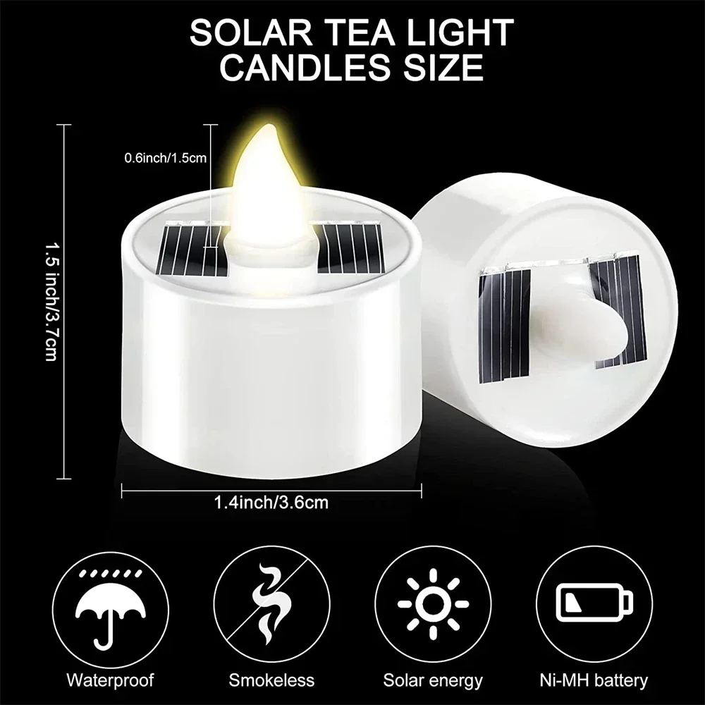 Solar Powered Tea Candles LED Lighting Smokeless Outdoor Lighting Reusable Waterproof Flameless Candles Hallown Christmas