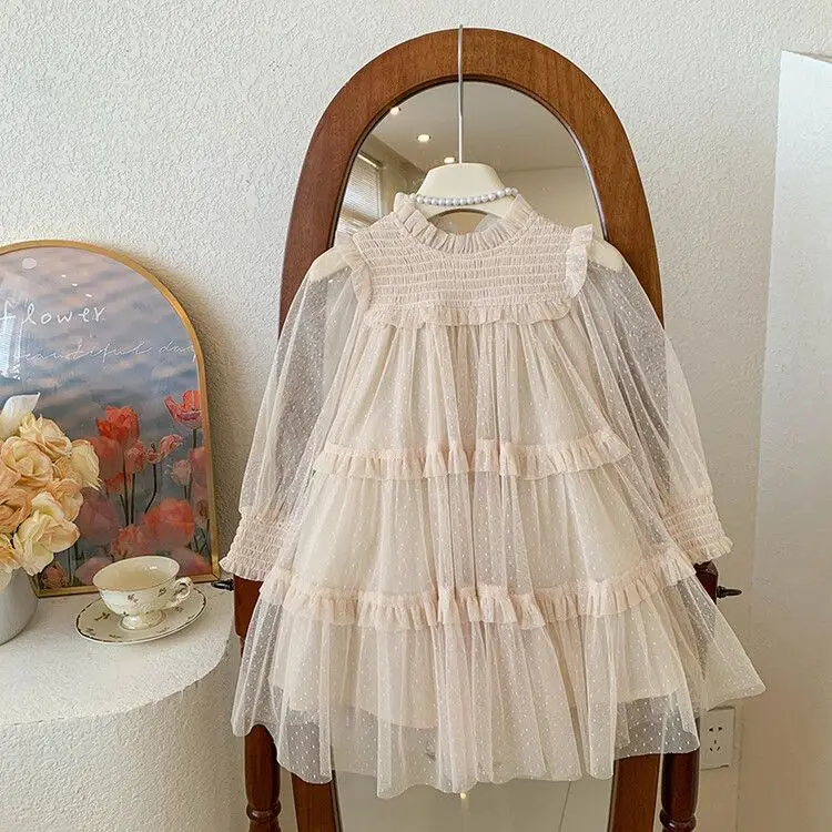 Girls' Dress Autumn New Style Children's Baby Girl Elegant Lace Splicing Style Pretty Princess Dress - 2