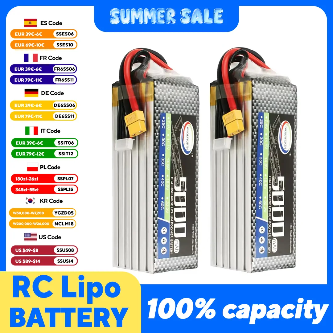 Batterie LiPo 6S 5200mAh 60C XT60 pour RC Planeur