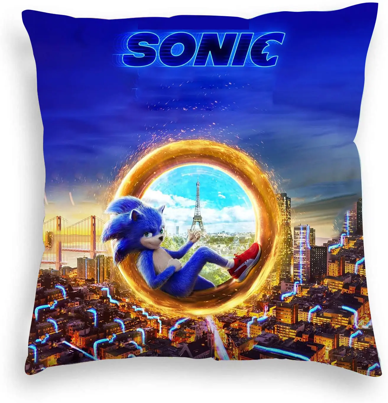 thumbnail image 1 of Funda de almohada con estampado de Sonic del juego, diseño de dibujos animados de anime, 45 x 45 cm, para sofá, decoración de habitación de niños, bonita funda de almohada, 1 of 5