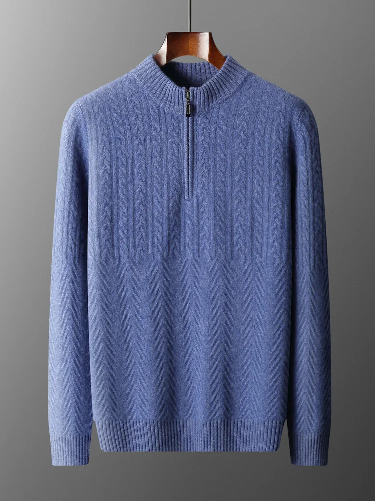 

Мужской кашемировый свитер 100%, кашемировый пуловер с ложным воротником и полумолнией, кашемировый пуловер с цветочным принтом, плотная Повседневная одежда на осень и зиму, трикотажная одежда