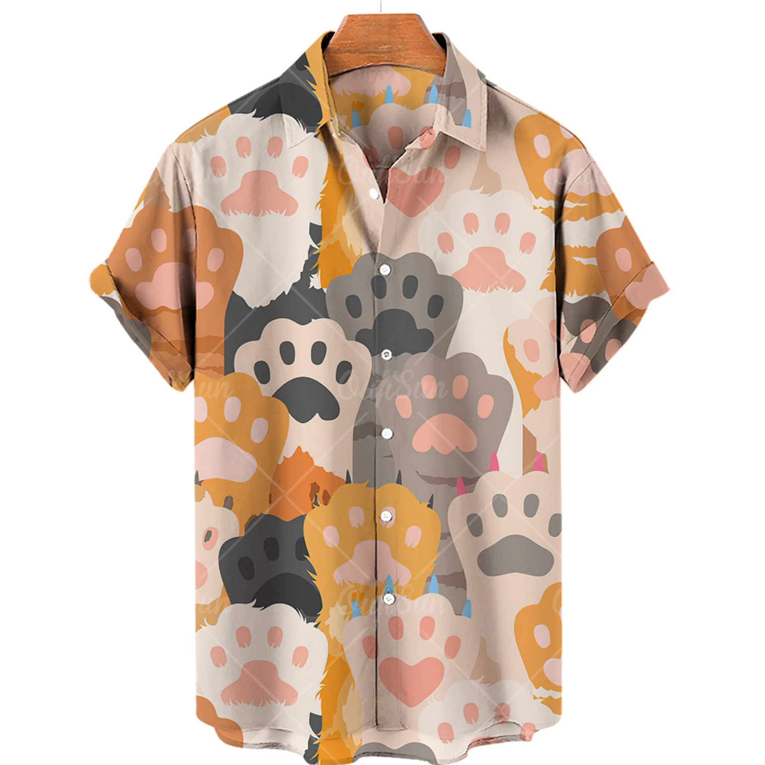 Hawaiian Short Sleeve Men's Shirt, Casual Shirt With Cute Cat Print, Lapel, V-neck, Beach, Summer, 5xl, 2024 4