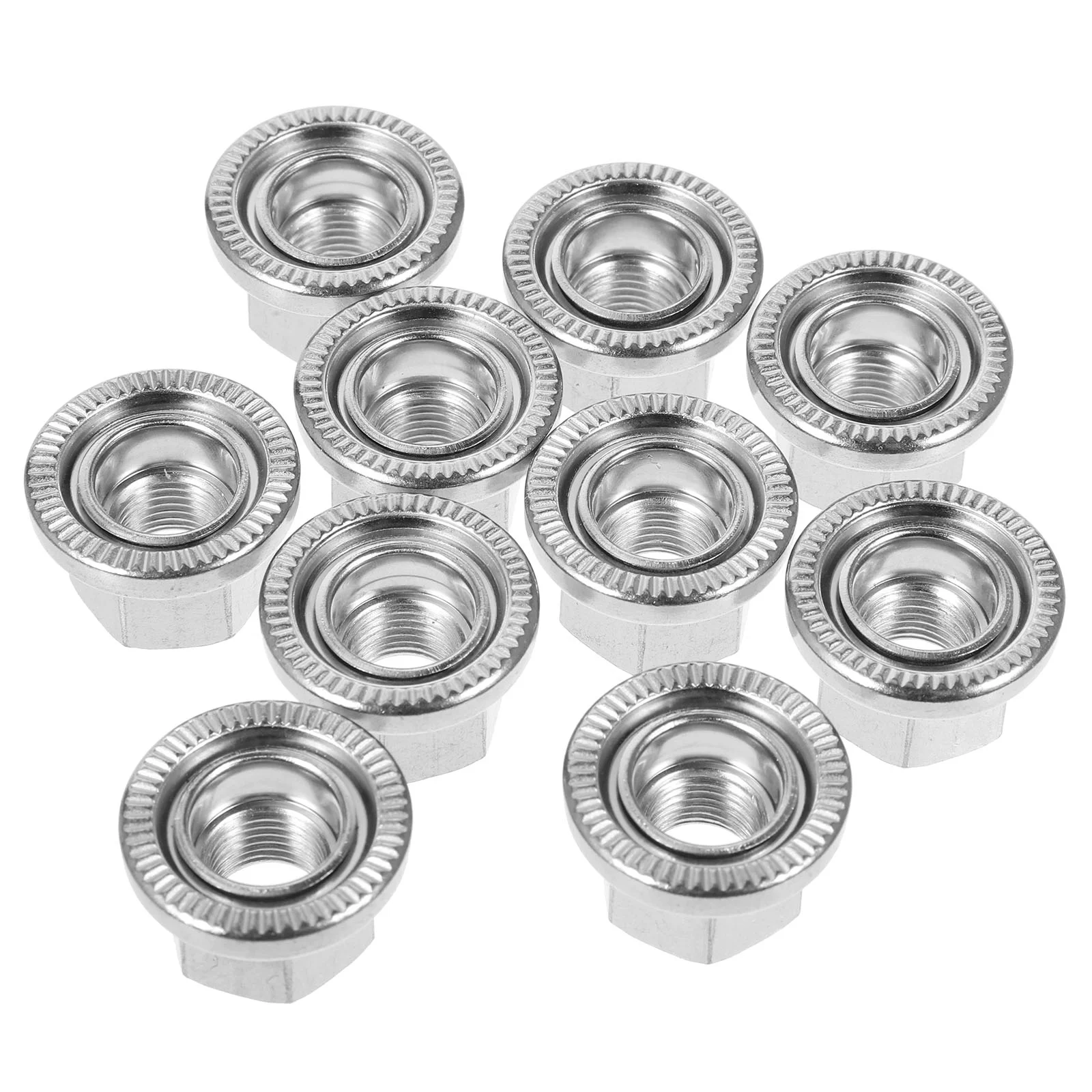 

10pcs Bike Nuts Wheel Axle Nut Bike Steel Flanges Nuts Hub Flanged Axle Nut