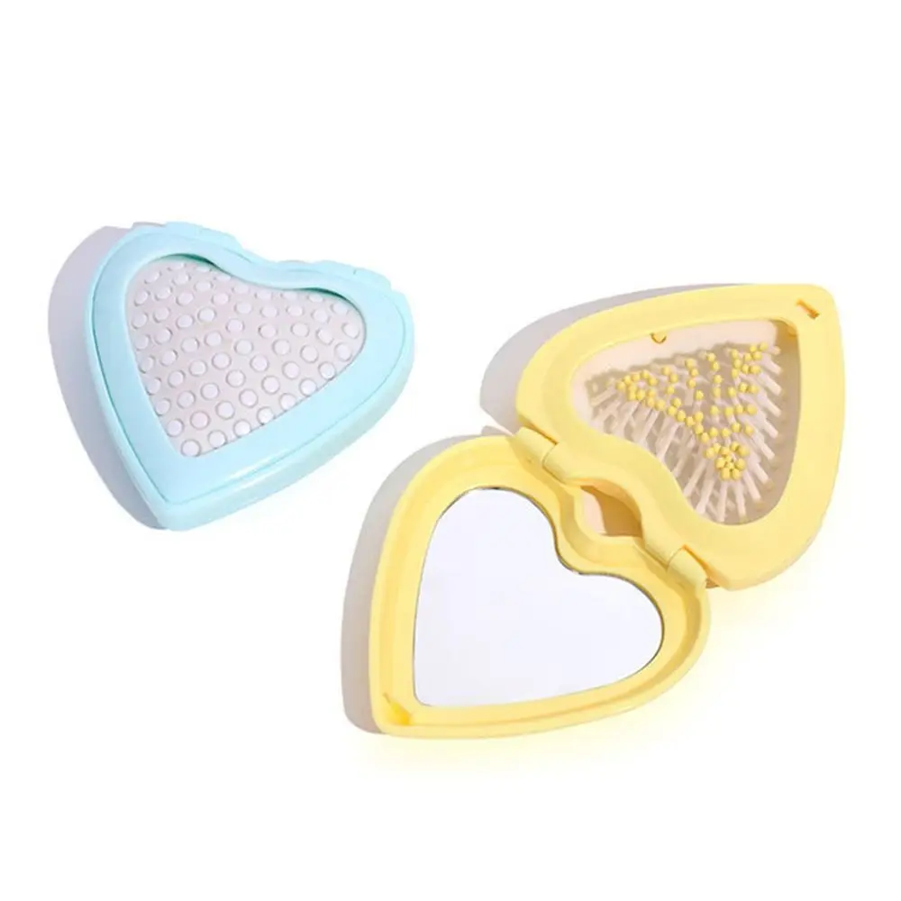 Description Picture 4 of itemMini Heart Hair Comb with Mirror Anti-static Air Cushion Comb Candy Color Compact Makeup Mirror Folding Airbag Comb Beauty Tool