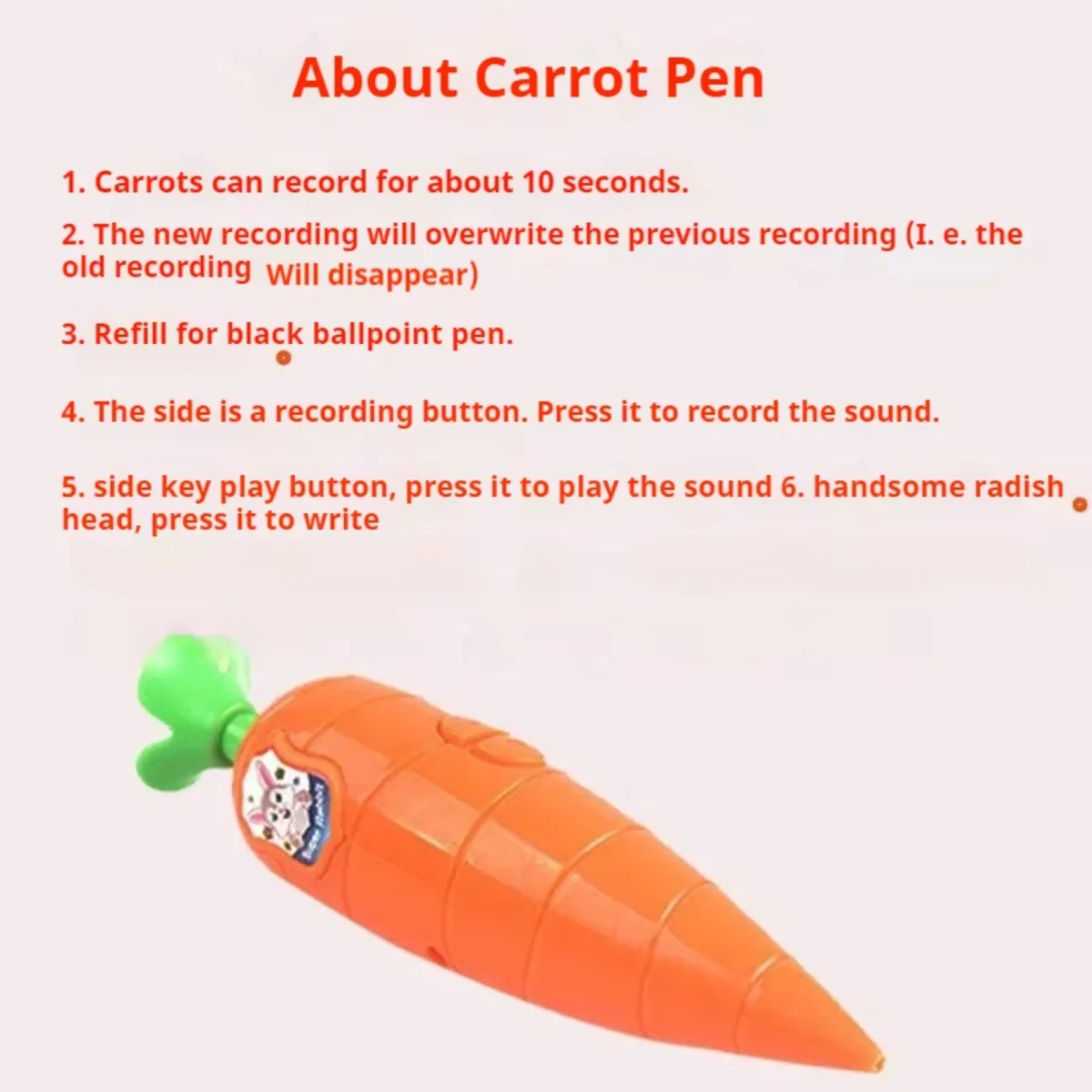 1pcs Crazy Animals Carrot Voice Recorder Ballpoint Pen Stationery for Students Voice Recorder